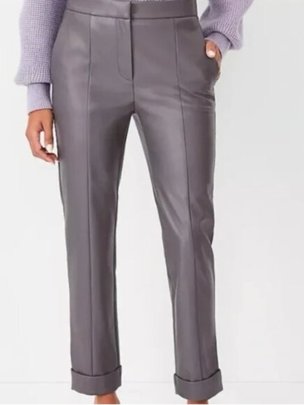 Ann Taylor Gray Faux Leather Straight-Leg Pants